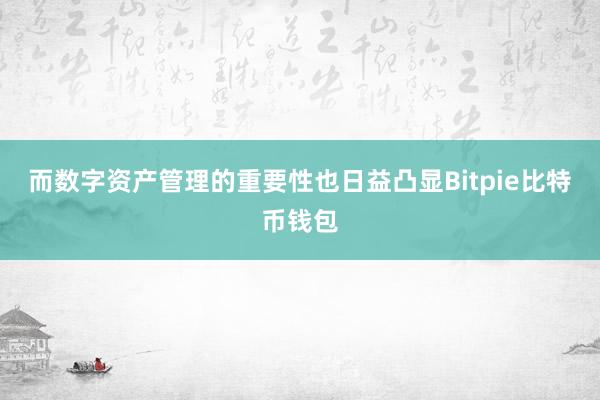 而数字资产管理的重要性也日益凸显Bitpie比特币钱包