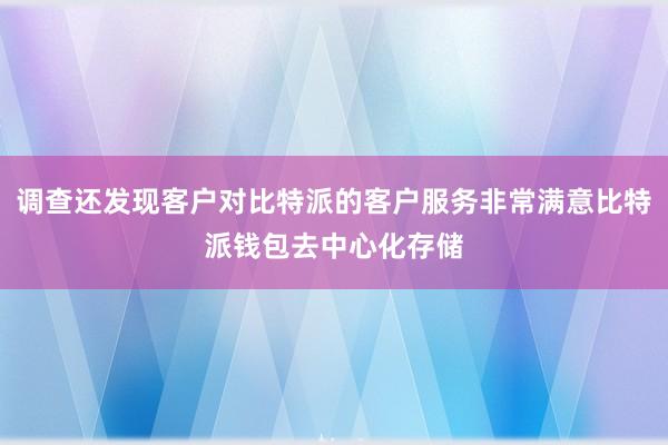 调查还发现客户对比特派的客户服务非常满意比特派钱包去中心化存储